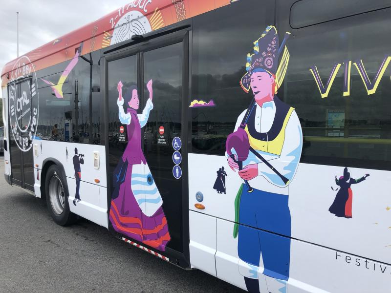 Bus from the local CTRL network sporting the colours of Lorient's Interceltic Festival 